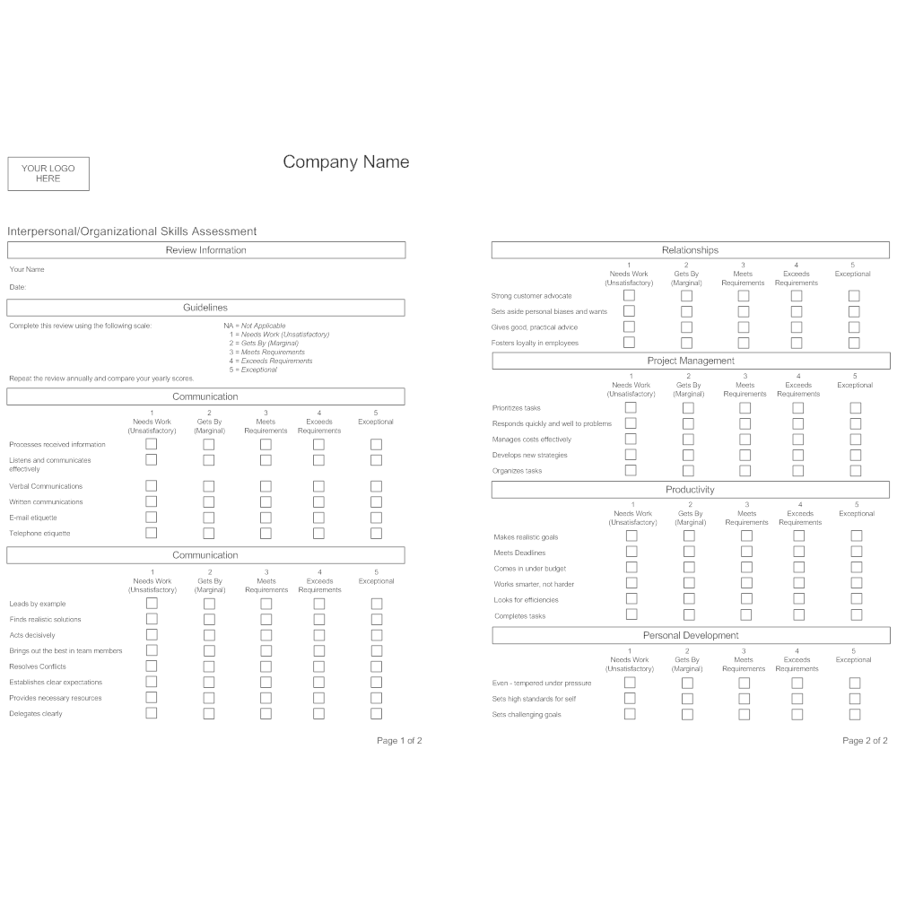 Example Image: Interpersonal and Organizational Skills Assessment Form