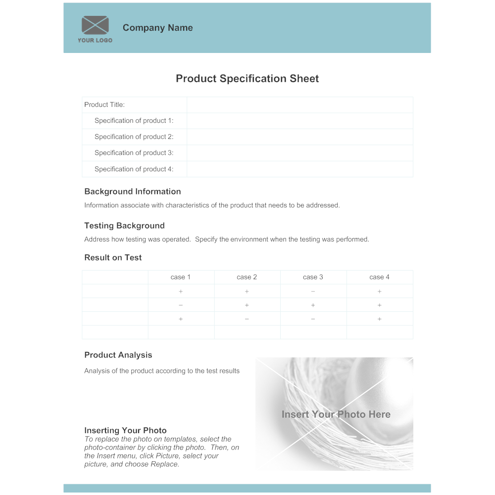 Example Image: Product Specification Sheet Template